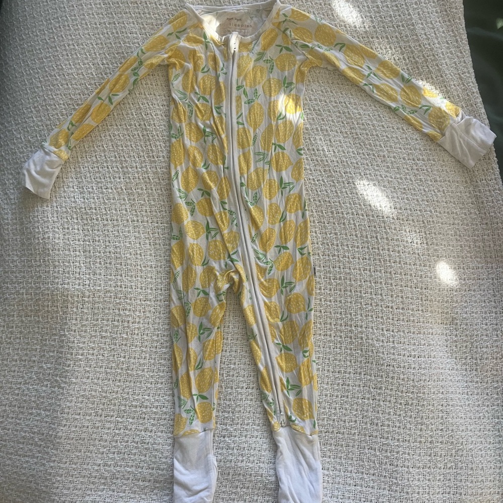 Little Sleepies yellow Lemon-Print Kids One-Piece Zip Pajama
